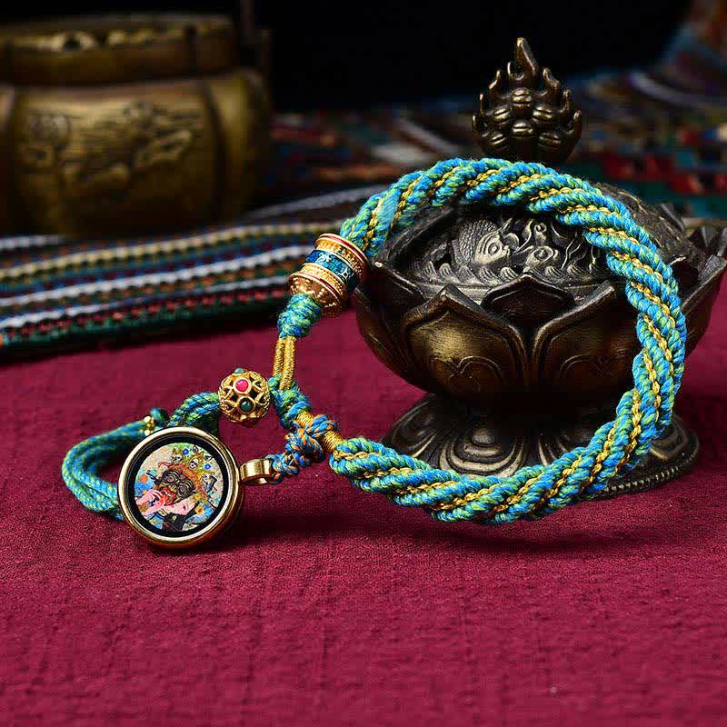 Buddha Stones, tibetisches handgefertigtes Glücks-Thangka-Gebetsrad-Charm, Webschnur-Armband