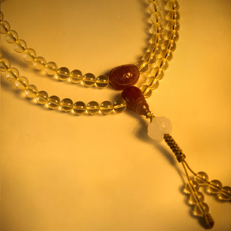 108 Mala-Perlen, 925er-Sterlingsilber, natürlicher Citrin, roter Achat, Weiß Jade, Wohlstands-Charm-Armband