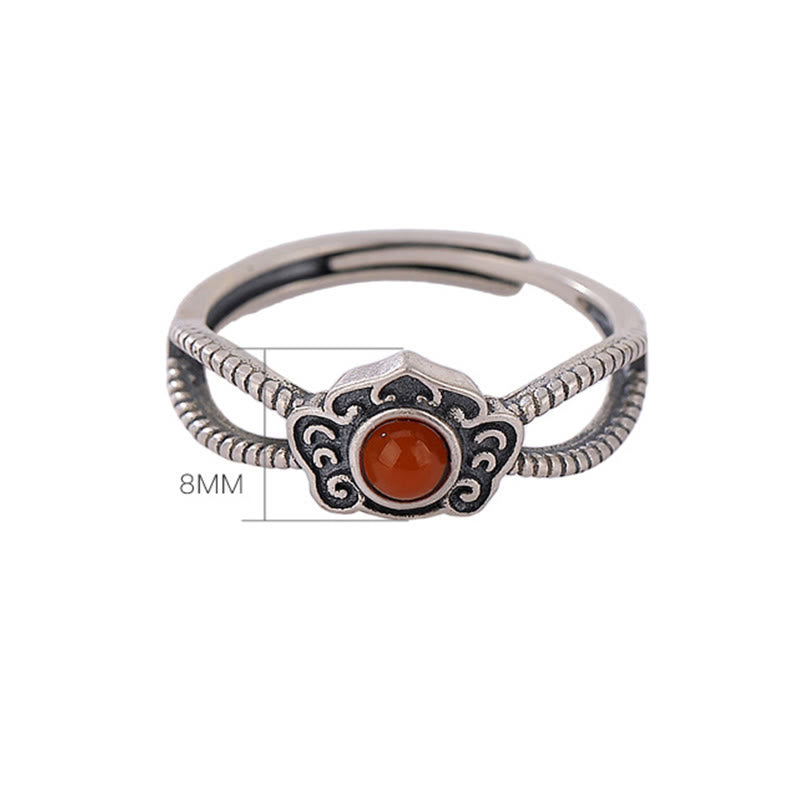 Buddha Stones Ring aus 925er-Sterlingsilber, rote Achatperle, logisches Denken