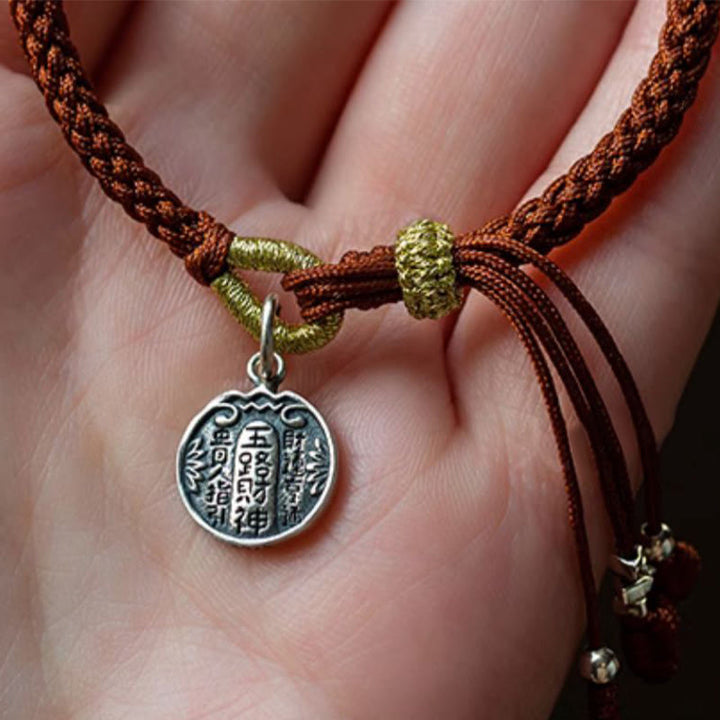 Buddha Stones Handgefertigtes Armband aus 925er-Sterlingsilber, fünf Richtungen, Götter des Reichtums, Glück, Schutz, Schnurgeflecht