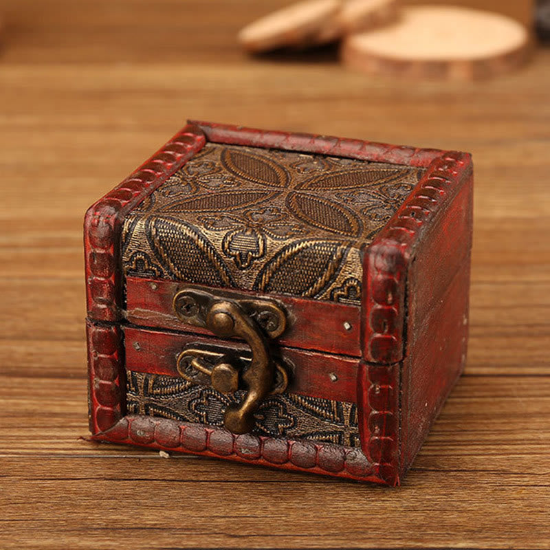 Buddha Stones Retro Kleine Quadratische Holz Schmuck Box Lotus Gras Blume Traube Kupfer Münze Narzisse Schmuck Lagerung Box