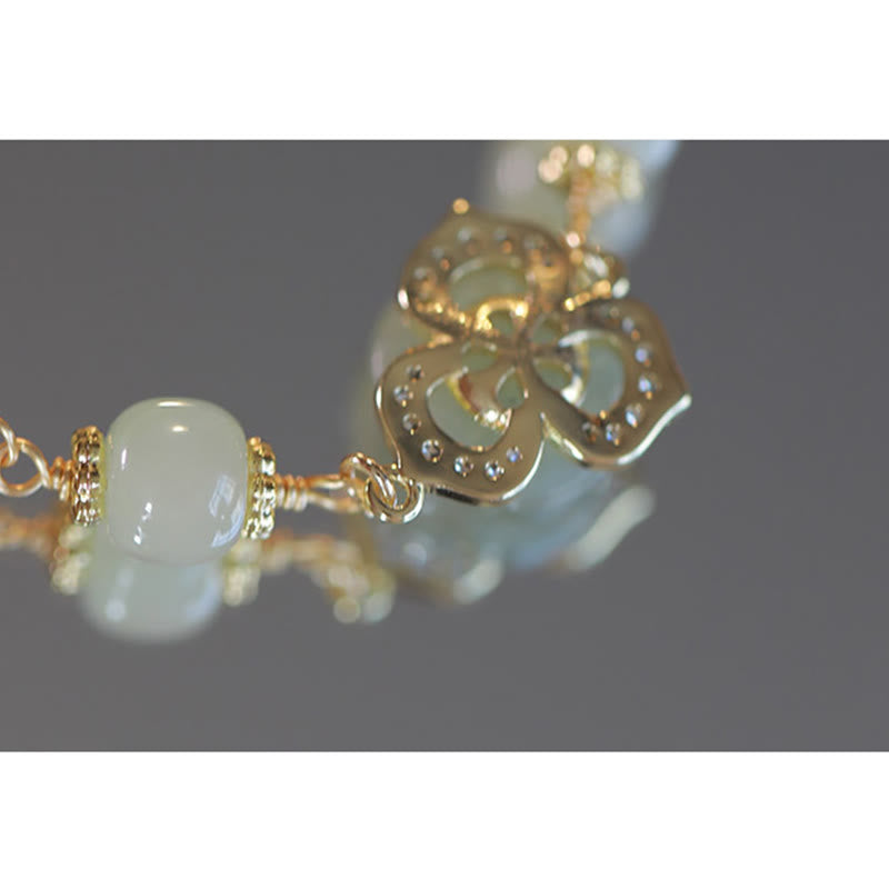 Buddha Stones 14K vergoldetes Hetian Jade Rosenblüten-Glückskettenarmband
