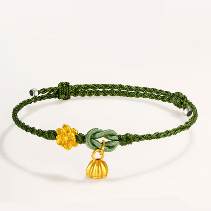 Buddha Stones Handgefertigtes 999 Gold Lotusblüten-Pod-Neuanfang-Flechtschnur-Armband