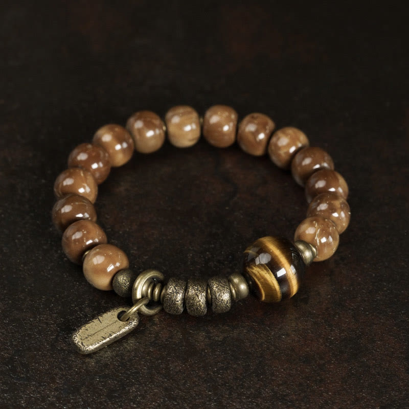 Armband mit Buddha Stonesn, Kuka-Samen, Tigerauge, Goldglanz, Obsidian, Kupfer, Reichtum, Glück