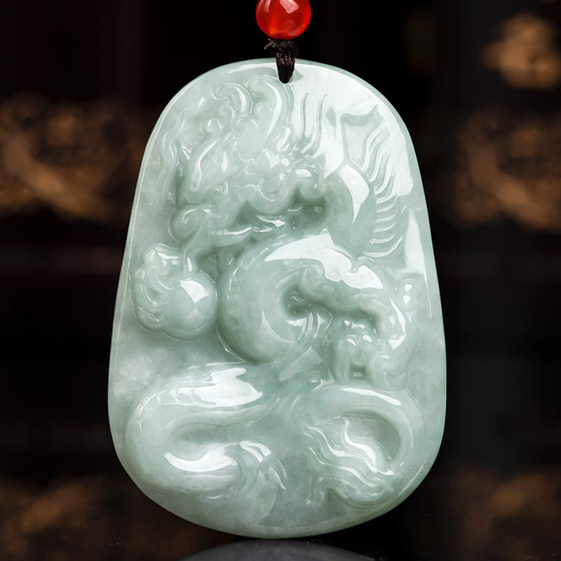 Buddha Stones Chinesisches Sternzeichen Fliegender Drache Jade Schutz Halskette String Anhänger