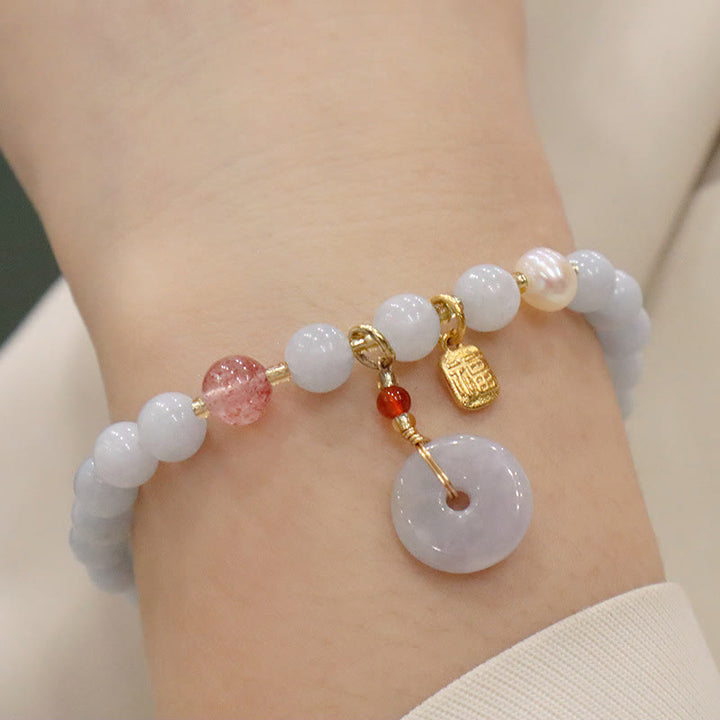 Buddha Stones Natürliches Aquamarin-Chalcedon-Charm-Armband „Serenity Rabbit Gourd Cat“.