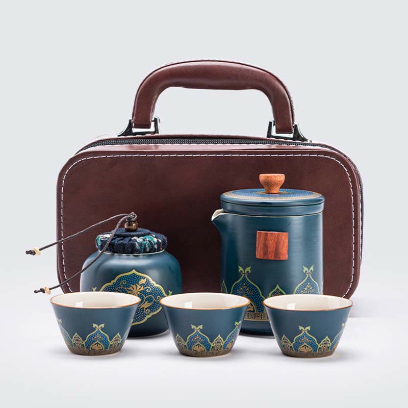 Buddha Stones Blume Chinesische Gongfu Keramik Teekanne Tragbare Outdoor Reise Tee-Set Tasche