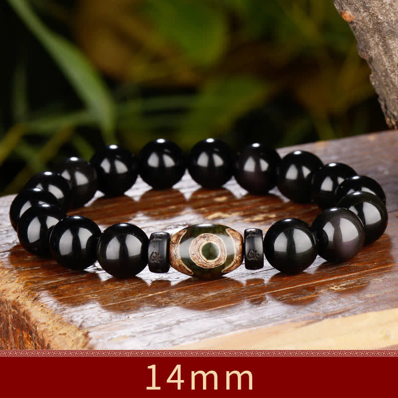 108 Perlen, schwarzer Obsidian, Dzi-Perle, Tigerauge-Achat, heilendes Mala-Armband