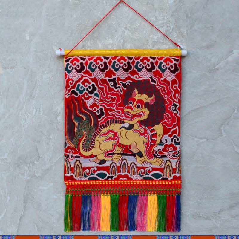 Feng Shui Kirin spirituelle bunte Quasten-Wandkunst