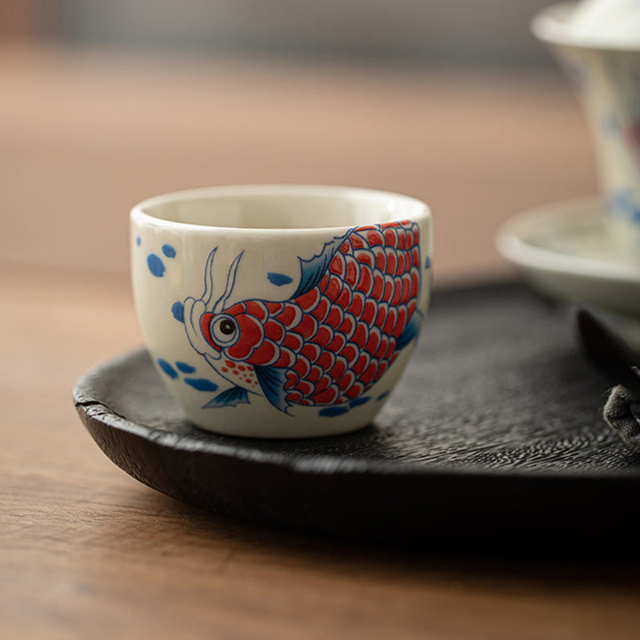 Buddha Stones Koi Fisch Arowana Pfingstrose Sonnenblume Keramik Teetasse Kung Fu Teetasse 60 ml