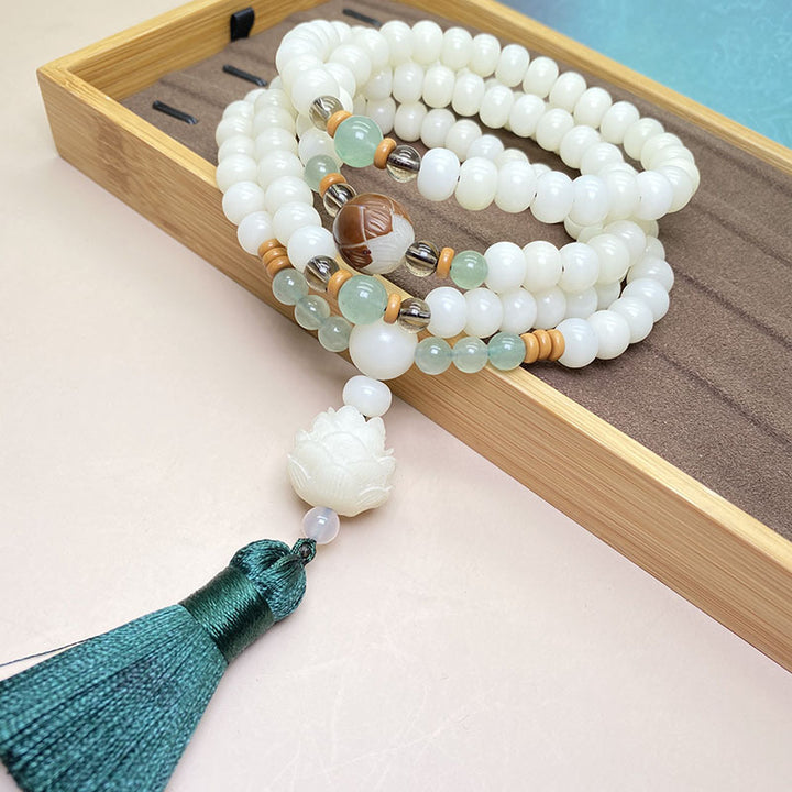 Buddha Stones Weiß Bodhi Seed Mala 108 Perlen Schutzarmband