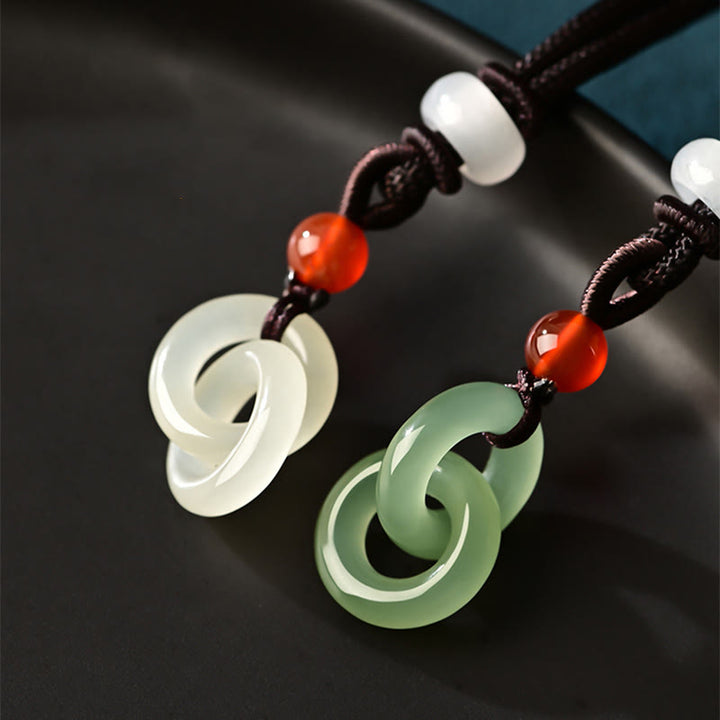 Buddha Stones Natürliche Hetian Cyan Jade Weiß Jade Doppelte Friedensschnalle Erfolg Halskette Anhänger