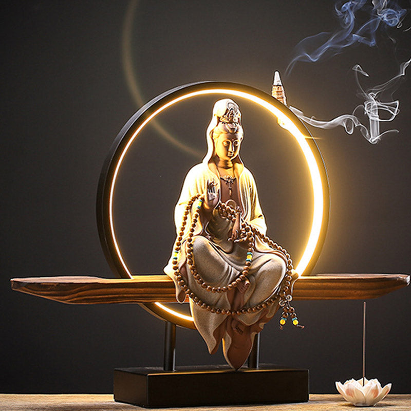 Buddha Stones Buddha Avalokitesvara Keramik Lotus Entspannung Räuchergefäß Dekoration