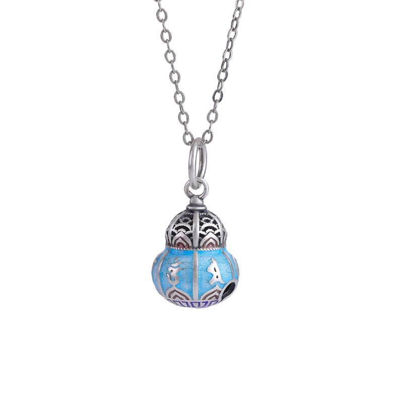 Buddha Stones 999 Sterling Silber Om Mani Padme Hum graviertes Kürbis-Design Weisheit Halskettenanhänger