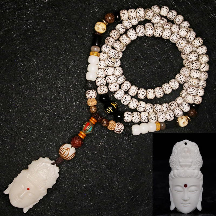 108 Mala Perlen Bodhi Samen Yak Knochen Avalokitesvara Lucky Pixiu Guan Gong Buddha Dämon Frieden Quastenarmband