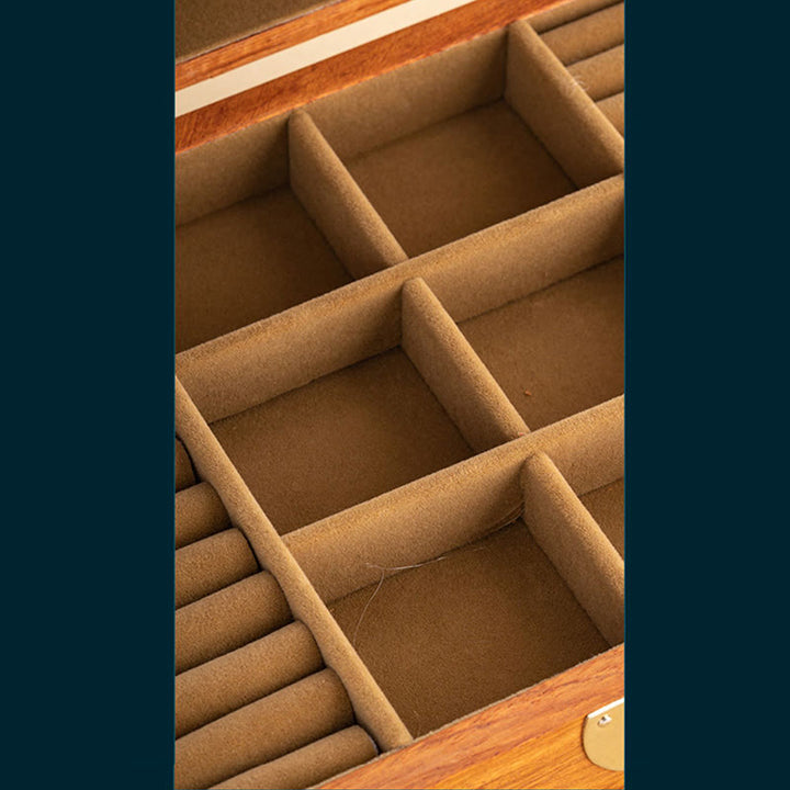 Antike handgefertigte Palisander-Schmuckaufbewahrungsbox, abschließbar, große doppellagige Blumen-Geschenk-Organizer-Box aus Holz