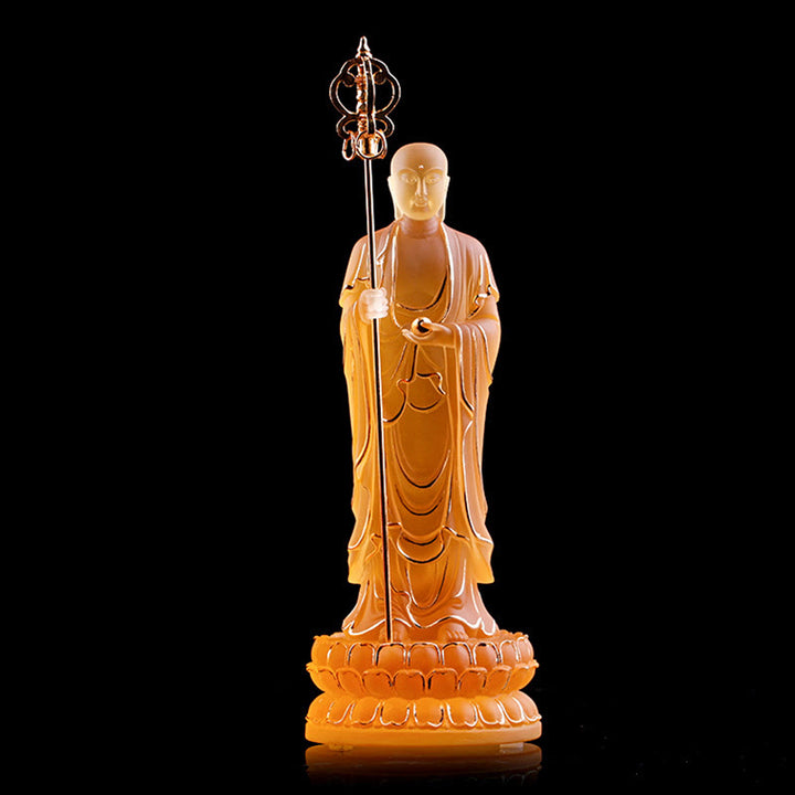 Buddha Stones, handgefertigte Ksitigarbha-Bodhisattva-Figur, Liuli-Kristallkunststück, Gelassenheitsstatue, Heimdekoration