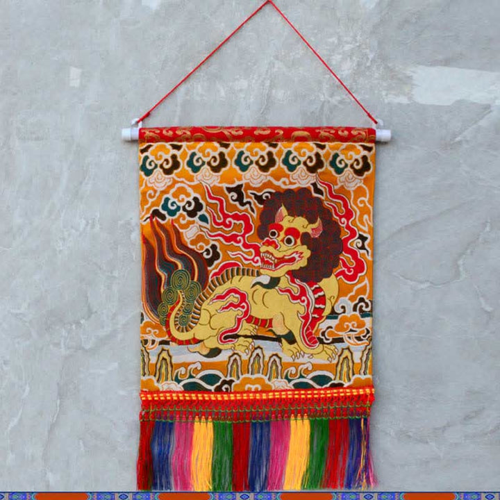 Feng Shui Kirin spirituelle bunte Quasten-Wandkunst