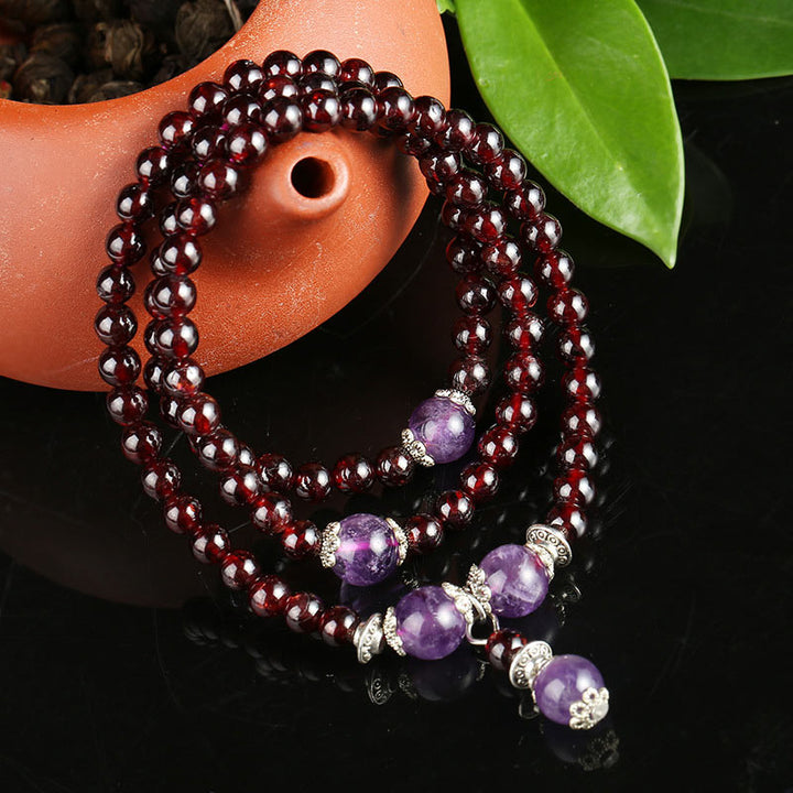 Buddha Stones Natürliches Granat-Amethyst-Schutzarmband