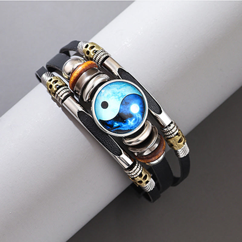 Buddha Stones Yin Yang Leder-Balance-Armband