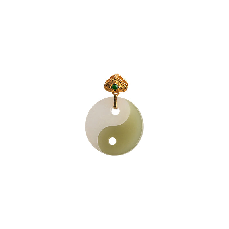 Yin Yang Jade 18K Gold Glück Wohlstand Halskette Anhänger