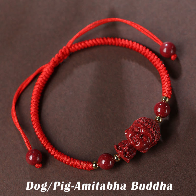 Buddha Stones Chinesisches Sternzeichen Natal Buddha Zinnober Amulett Segen Schnurarmband