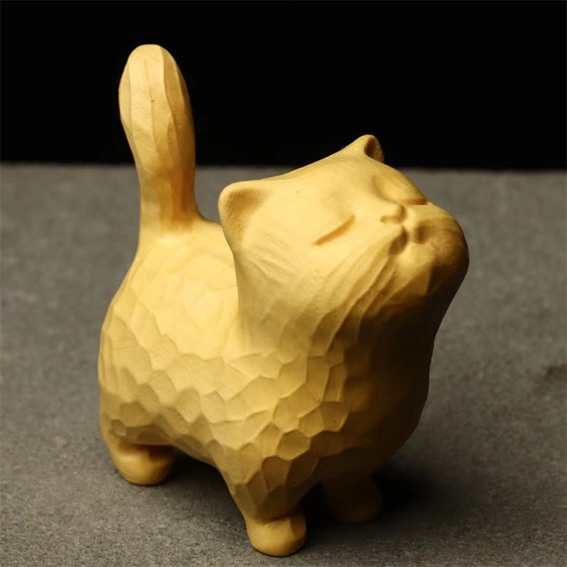 Buddha Stones Mini Thuja Sutchuenensis Buchsbaum Süße Katze Kätzchen Geschnitzte Wohlstandsdekoration