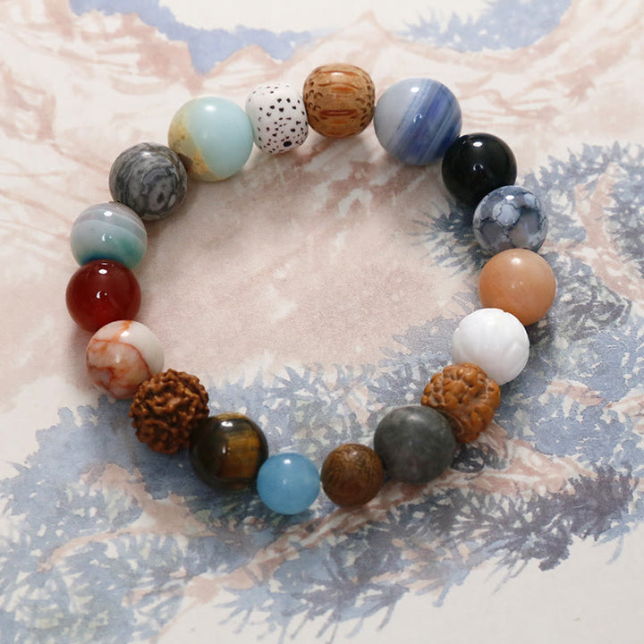 Buddha Stones Armband aus natürlichem Bodhi-Samenkristallstein und Achat, hält böse Geister fern