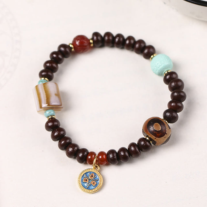 Buddha Stones, natürliches Tibet-Lila-Bodhi-Samen-Dzi-Perlen-Armband, Gott des Reichtums, Weisheit