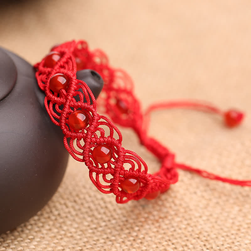Buddha Stones Rotes Achat-Konfidenz-Armband mit roter Schnur