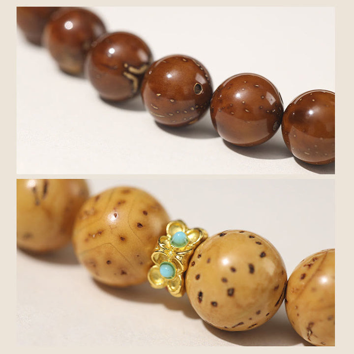 Buddha Stones, tibetisches Natur-Lila-Gold-Ratten-Bodhi-Samen-Reichtum, doppelt gewickeltes Armband