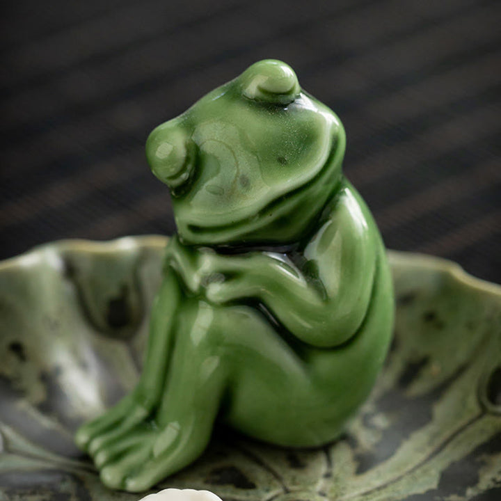 Buddha Stones, Blatt-Meditation, Frosch-Muster, heilende Keramik-Räuchergefäß-Dekoration