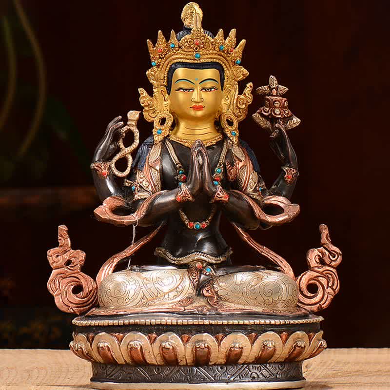 Bodhisattva Chenrezig Vierarmige Avalokitesvara-Schutz-Kupferstatue-Dekoration