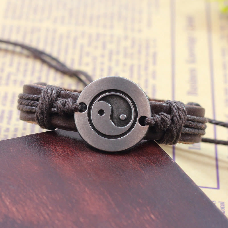 Buddha Stones Retro Yin Yang Leder Harmony String Armband