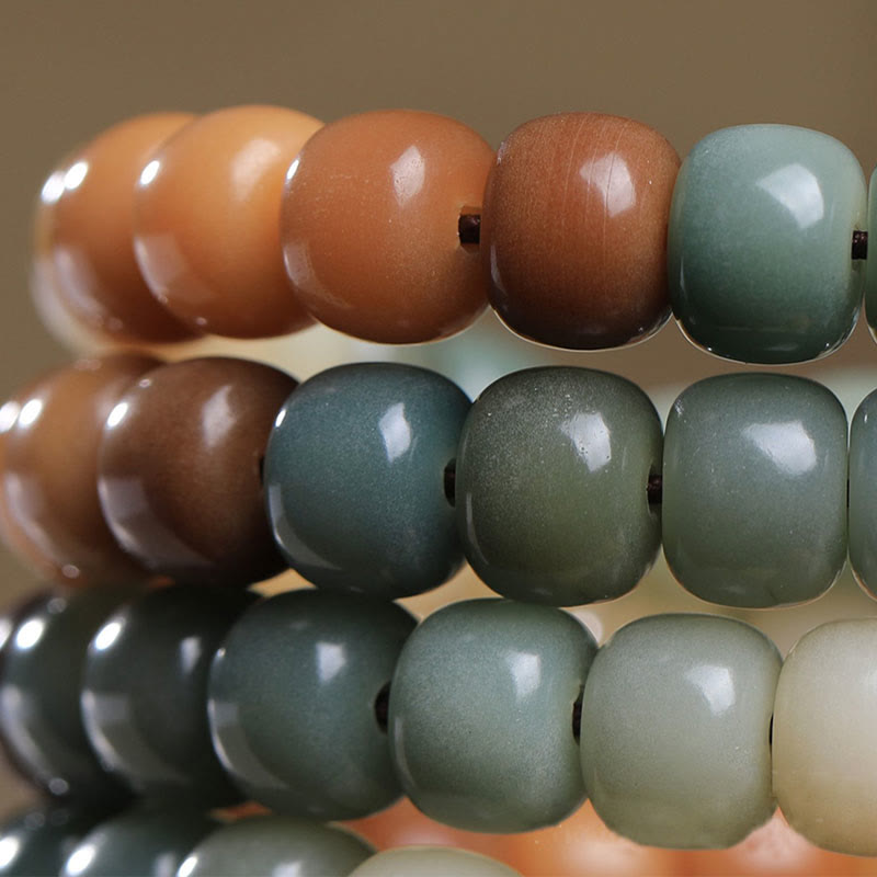 Buddha Stones, 108 Mala-Perlen, Farbverlauf, Bodhi-Samen, grünes Tara-Buddha-Armband mit Gravur „Peace Harmony“.