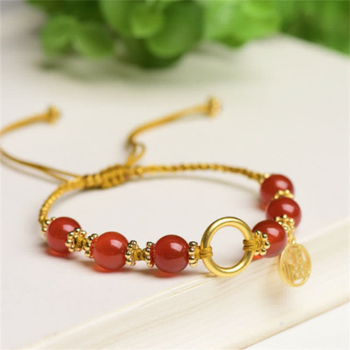 Rotes Achat-Happiness-Charm-Schnur-Armband