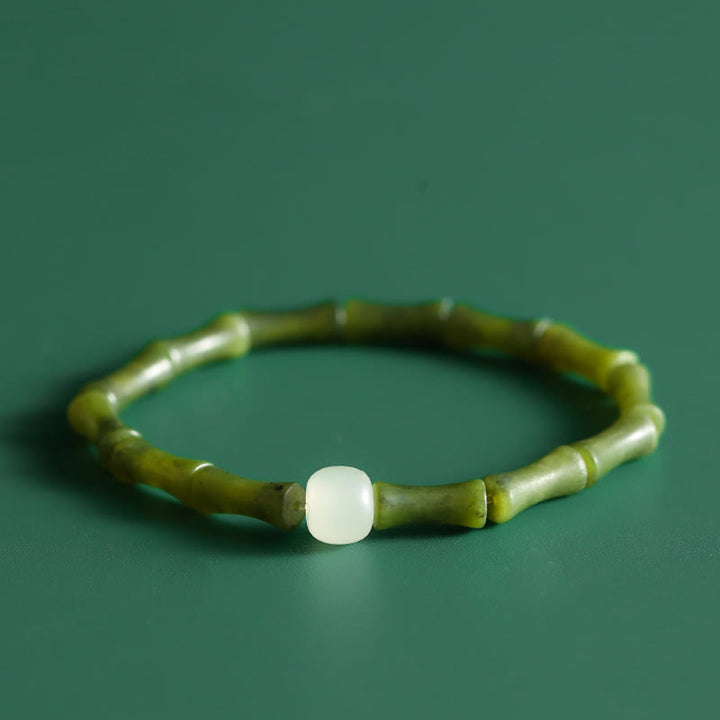 Buddha Stones, grünes Bambus-Jade-Muster, Glücks- und Fülle-Armband