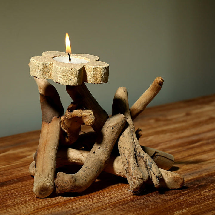 Buddha Stones Blumenmuster Holz Kerzenständer Home Kerzenhalter Dekoration