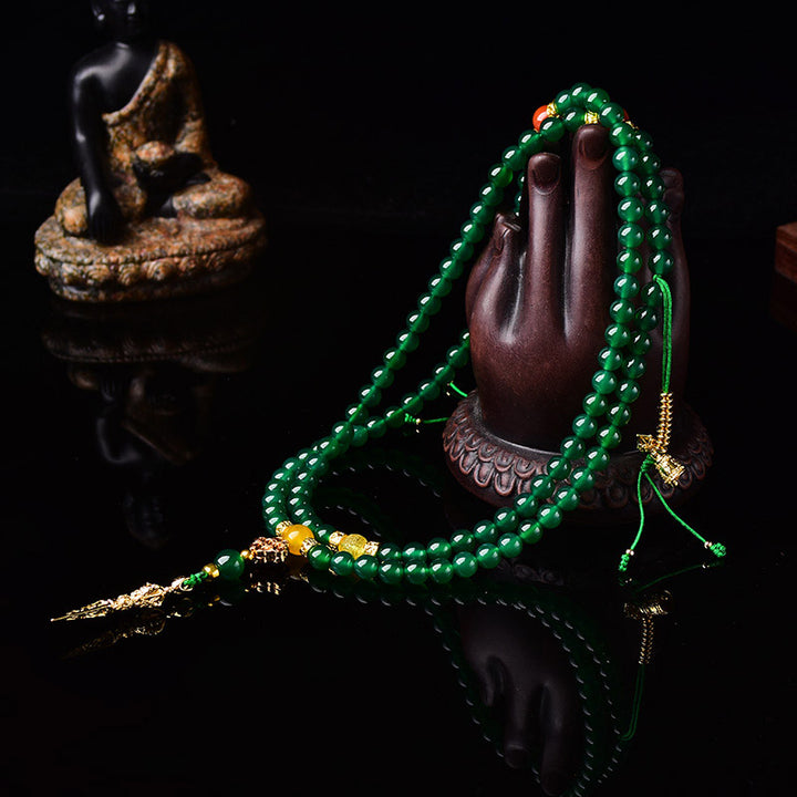 Buddha Stones 108 Perlen Naturgrüner Achat Erfolgsarmband Mala