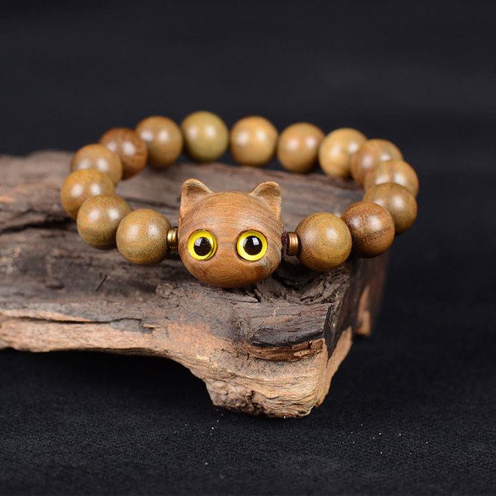 Buddha Stones, Ebenholz, grünes Sandelholz, rotes Sandelholz, schönes Katzen-Balance-Armband