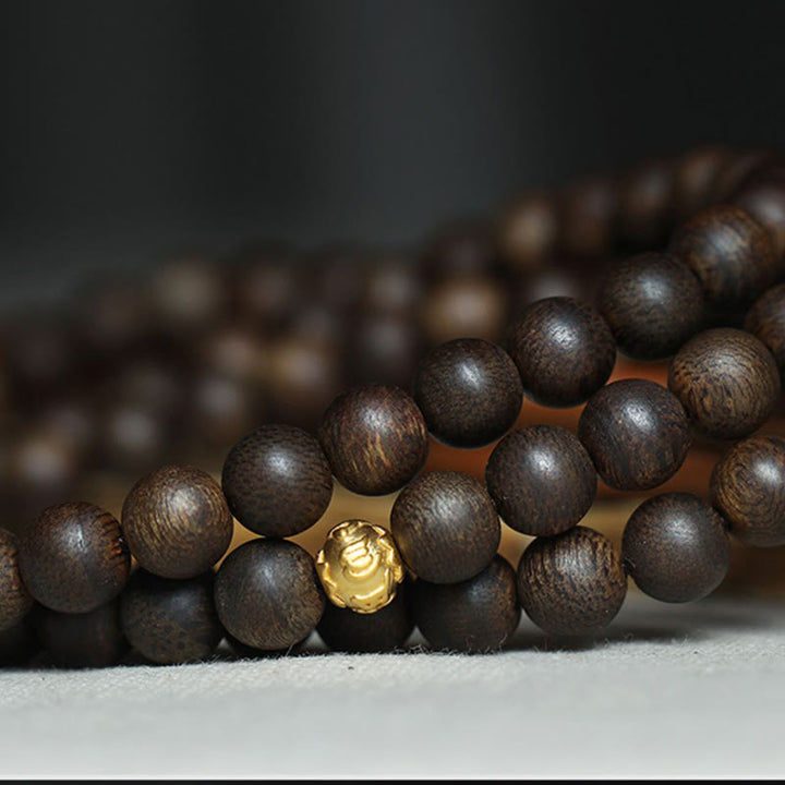 108 Mala-Perlen, 999 reine Goldperlen, seltenes Brunei-Adlerholz, Friedensstärke-Armband