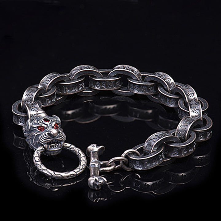 925 Sterling Silber Drache Kirin Om Mani Padme Hum Erfolg Stärke Armband Armreif