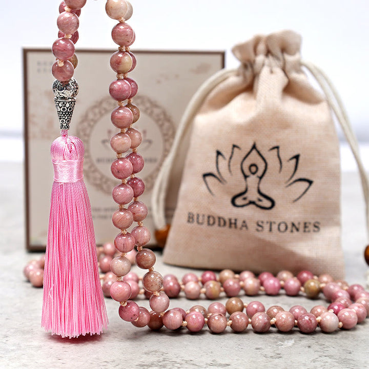 Buddha Stones 108 Mala Rhodonit Perlen Yoga Meditation Gebetsperlen Armband