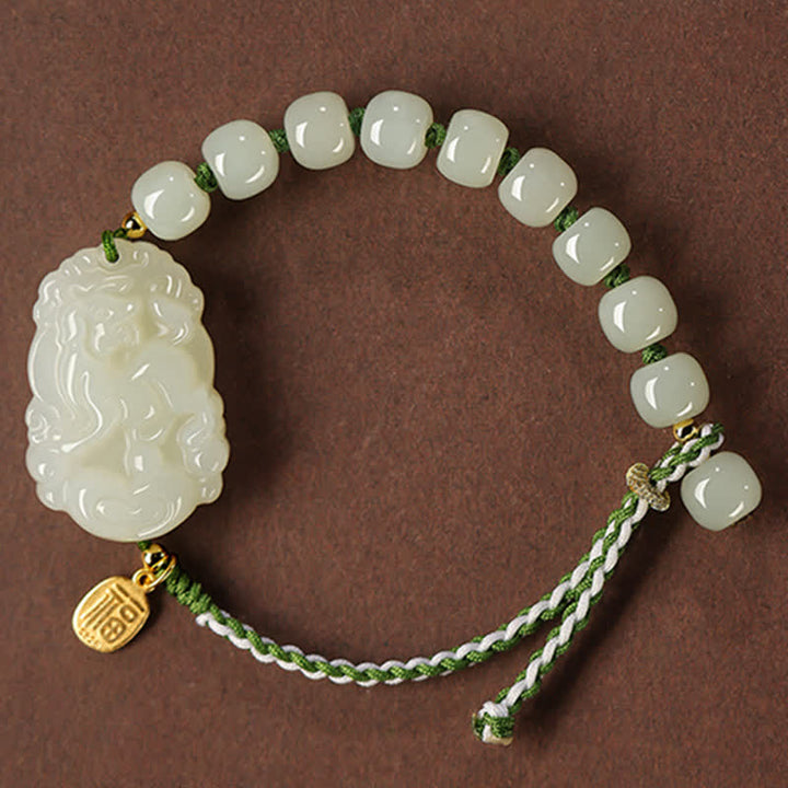 925 Sterling Silber Chinesisches Sternzeichen Hetian Jade Glücksbringer Armband