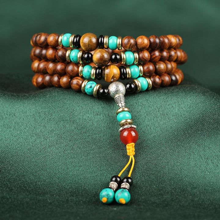 Buddha Stones 108 Perlen Rosenholz Tigerauge Mala Heilarmband