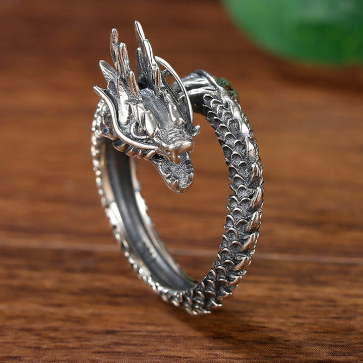 Buddha Stones 925 Sterling Silber Vintage Drachen Erfolg Schutz Stärke verstellbarer Ring