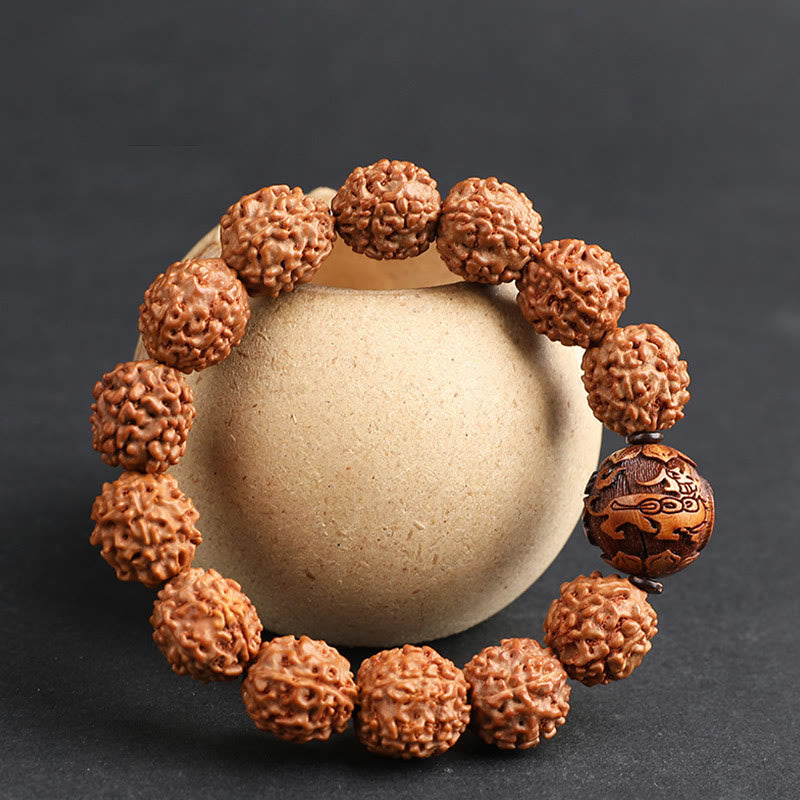 Buddha Stones Tibet Rudraksha Bodhi Seed PiXiu Kupfer Münze Reichtum Glück Armband