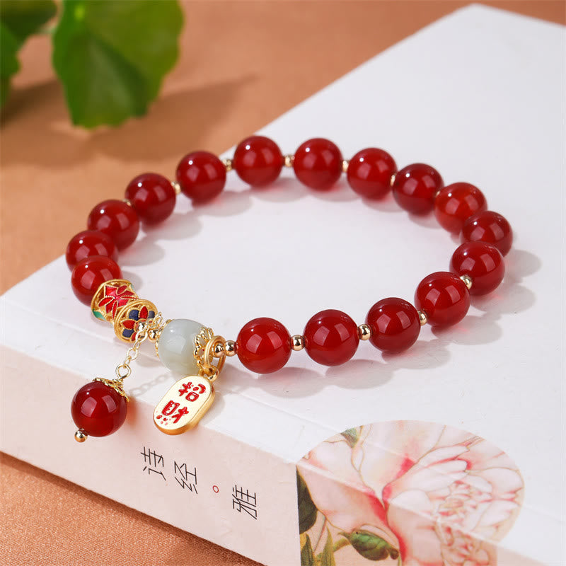 Natürliches rotes Achat-Jade-Charme-Armband mit Glückssegen-Zuversicht