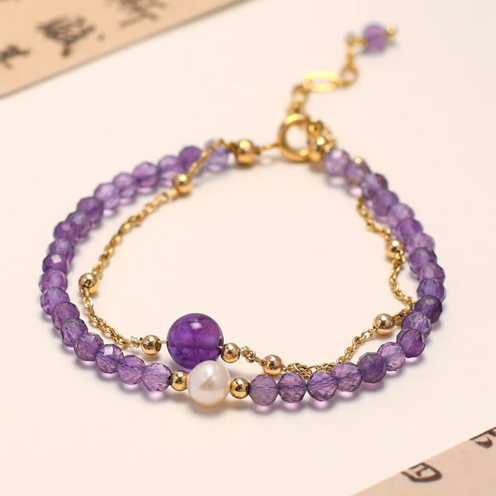 Buddha Stones 14 Karat vergoldetes Amethyst-Kristall-Heilungs-Doppelschicht-Kettenarmband