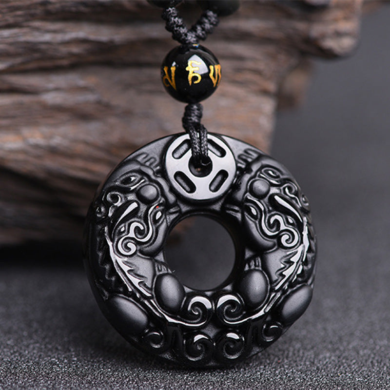 Buddha Stones Pixiu Obsidian Reichtum Anhänger Halskette